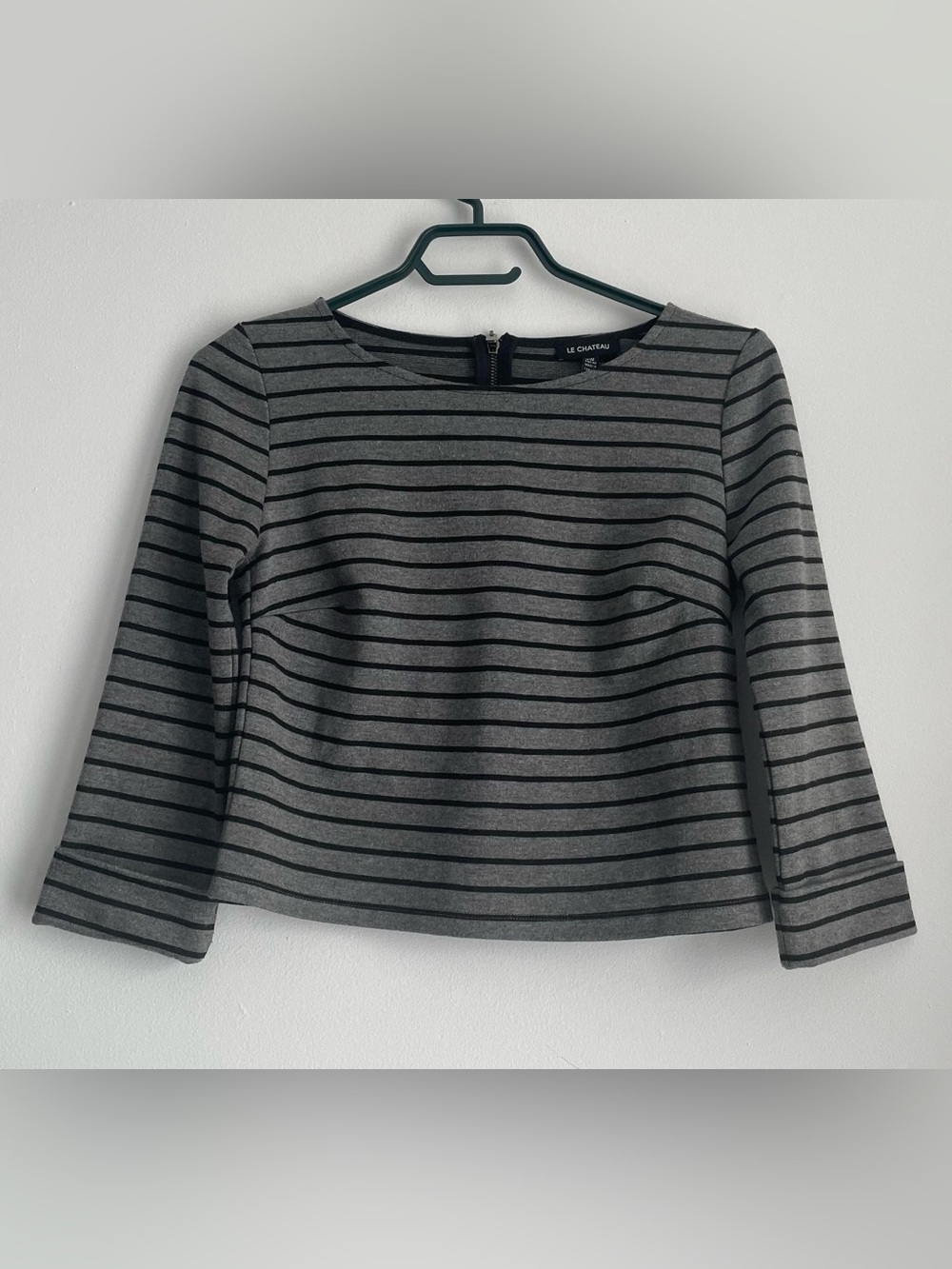 le chateau Gray and Black Striped Long Sleeve Top